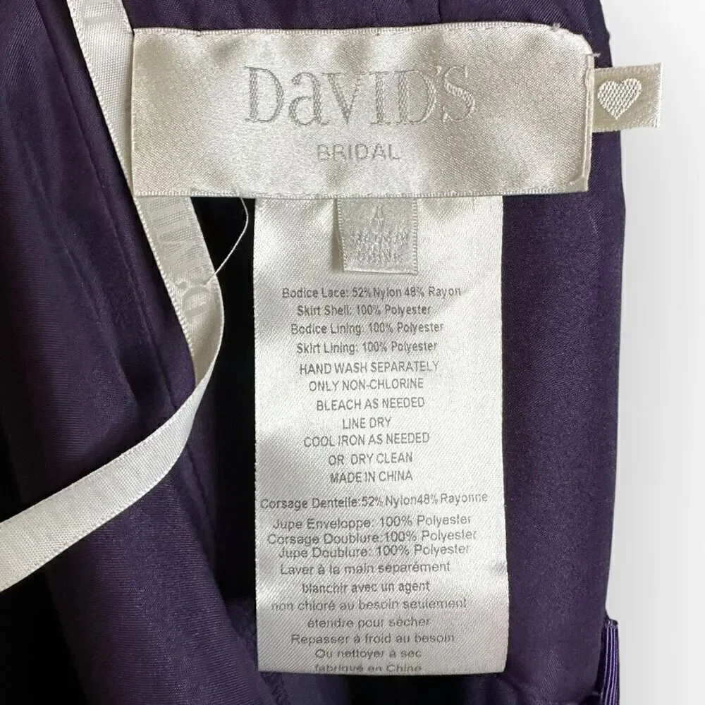 Davids Bridal Purple lace formal Dress-Long woman’s size 4